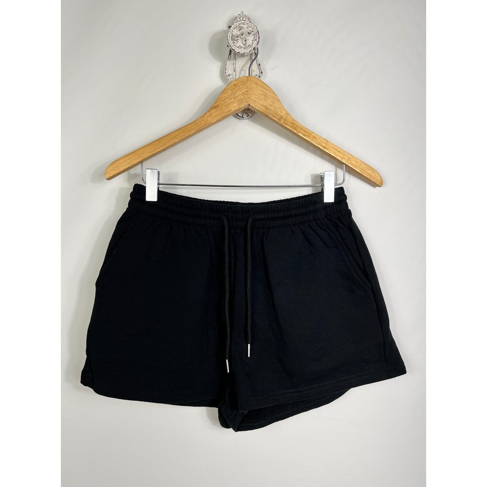 Fresh Prints Womens Black Cotton Sweat Shorts Size‎ M Elastic Drawstring Waist